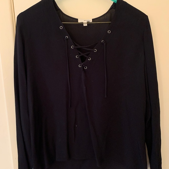 Aritzia Wilfred Free Lace-Up Black Silky Blouse - Picture 3 of 6